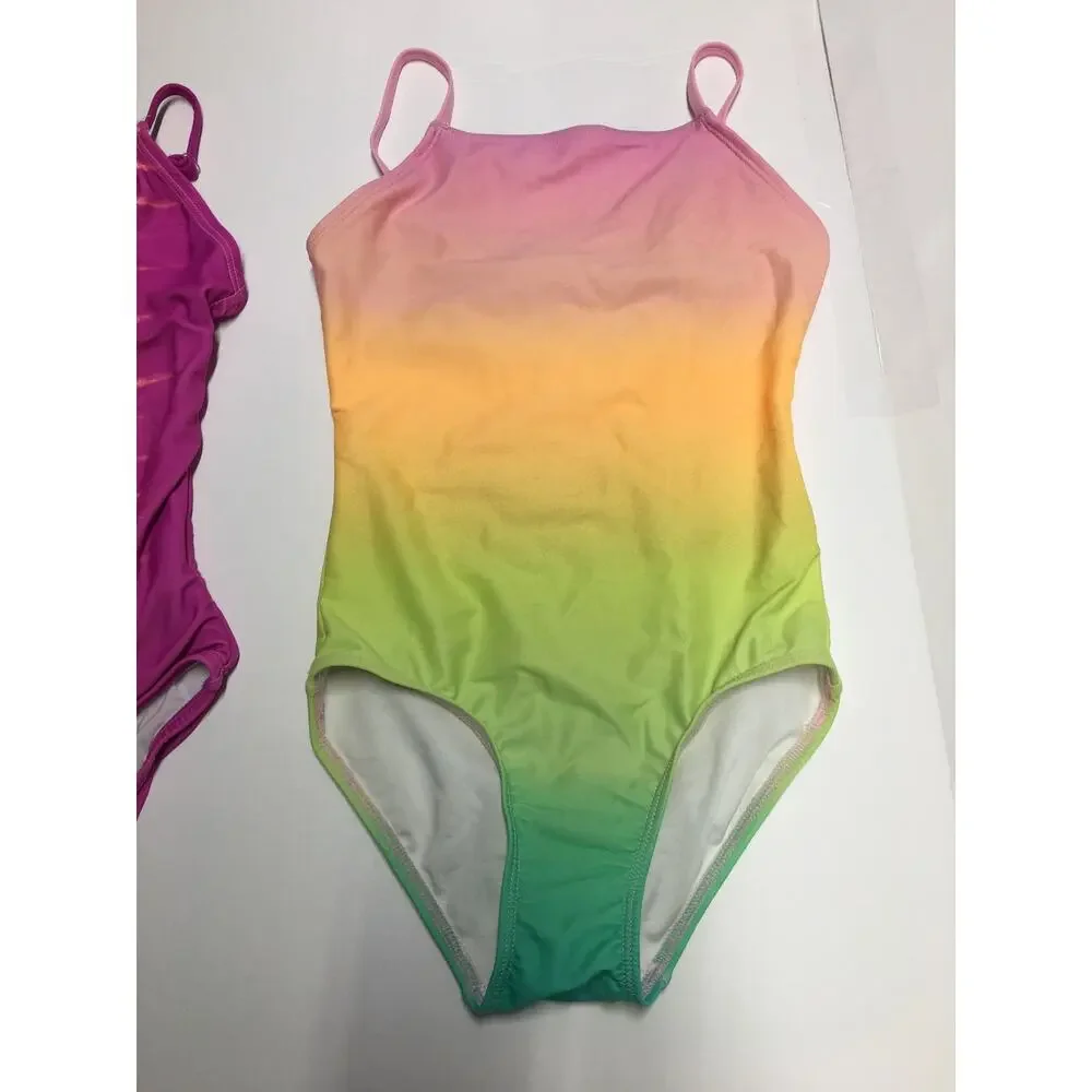 2 Old Navy One Piece Swimsuits Lot Ombre Colors Adjustable Straps S 6-7